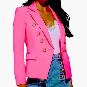 Women's Double-Breasted Pink Blazer Jacket